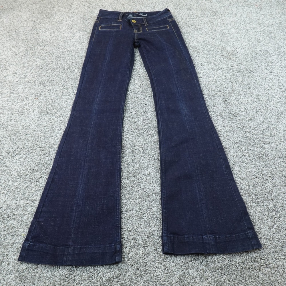 American Eagle Jeans Womens 00 Dark Blue Denim Pants Low Rise Hipster Flare Bell